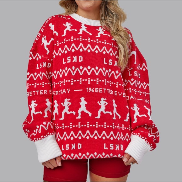 LSKD Limited Release Unisex Running Ugly Christmas Pattern Sweater 1% Better Gym - Picture 4 of 13